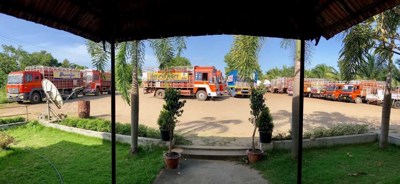 The yard at M K Gastech Unit 1, Vannamada, with the delivery fleet loaded